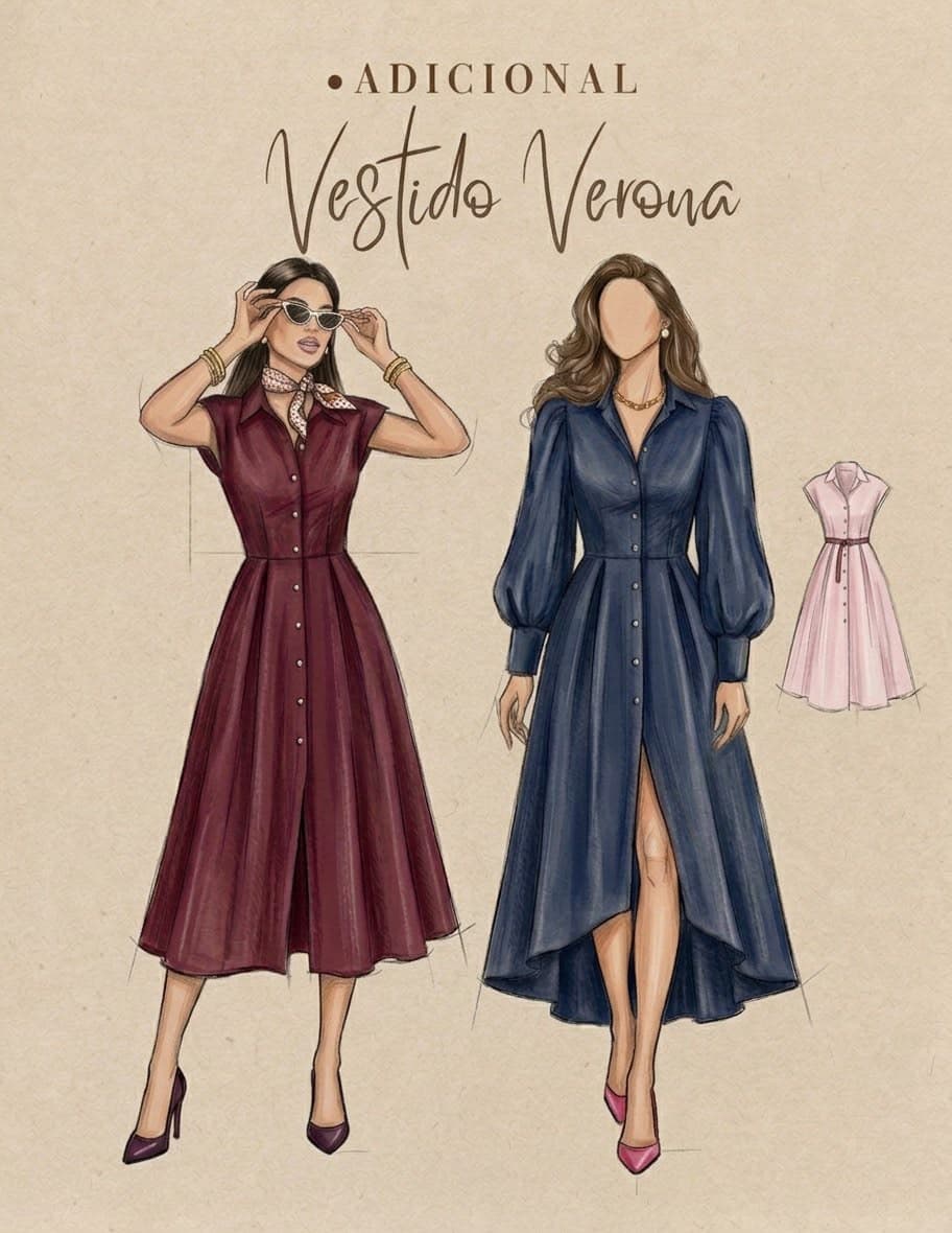 Vestido Verona evasê midi com abotoamento frontal e versão mullet mangas bufantes