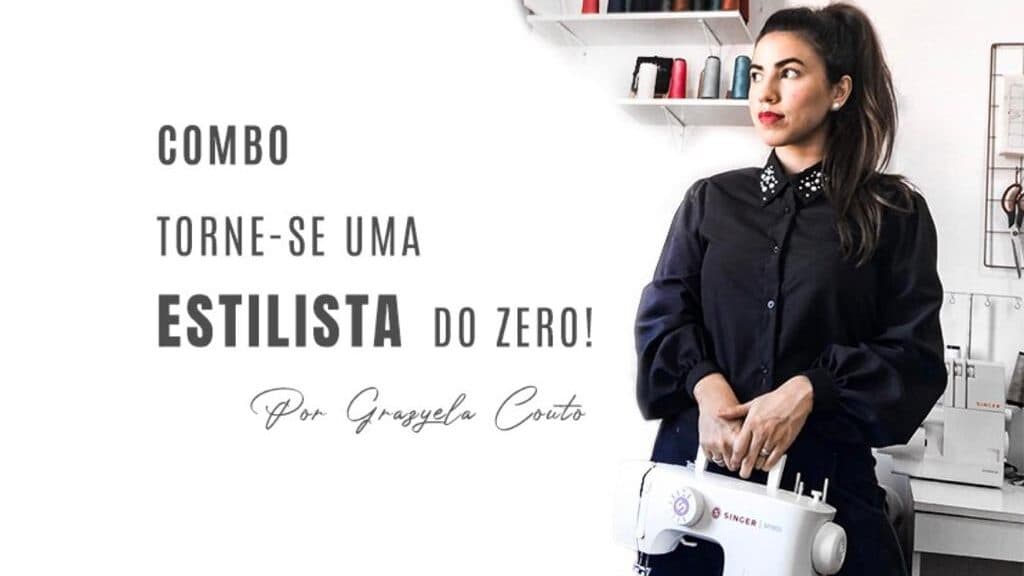 Grazyela Couto segurando uma máquina de costura